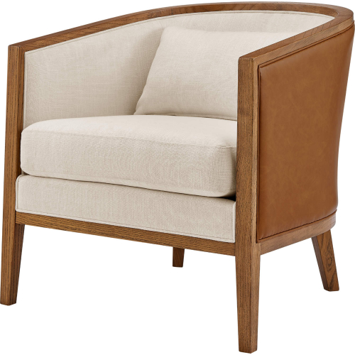 Tillman Accent Arm Chair in Shortbread Fabric & Caramel Leatherette